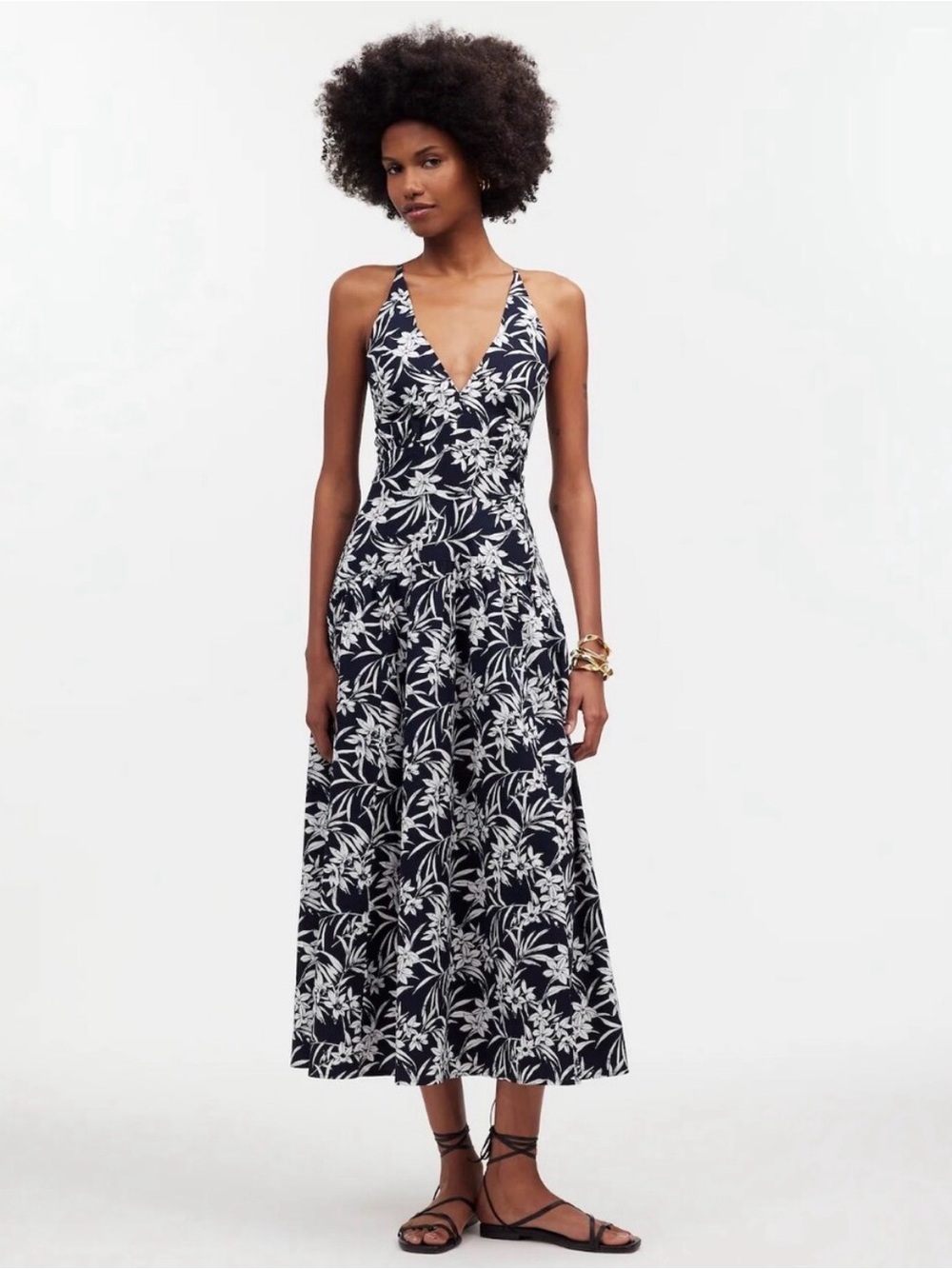 Madewell Navy Floral Halter Midi Dress